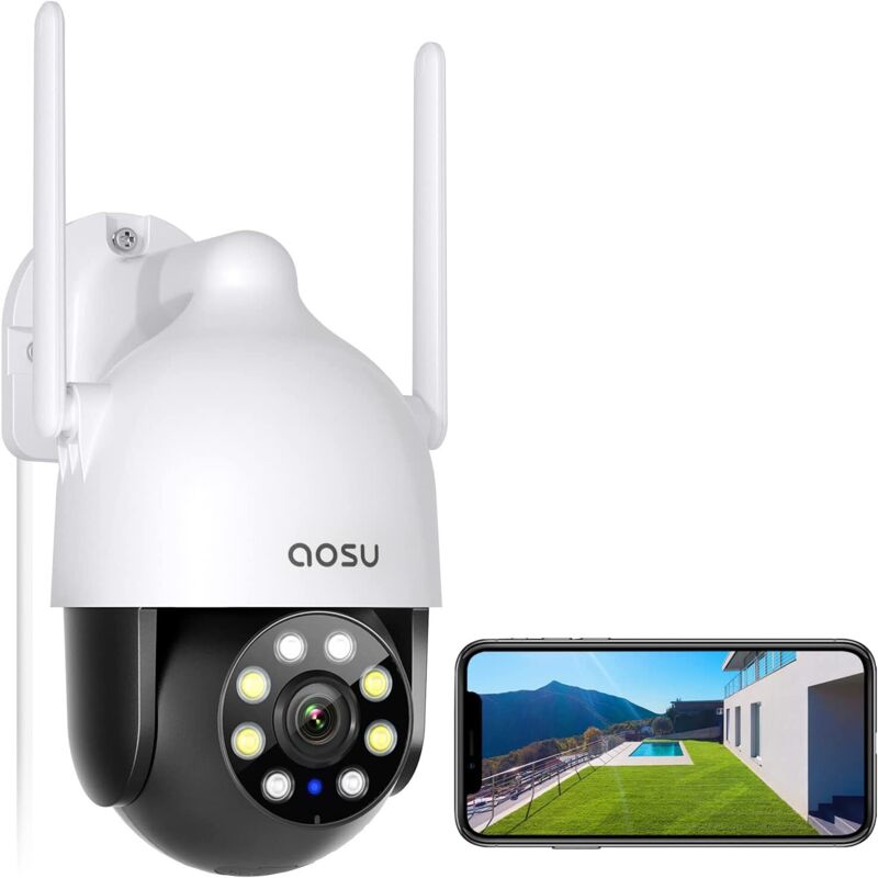 foto del prodotto aosu 2k telecamera wi fi esterno visione notturna a colori, 3mp telecamera wifi 360 ip65, rilevamento umano, tracciamento intelligente, 2,4ghz