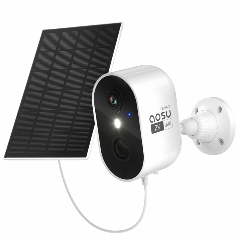 foto del prodotto aosu 2k telecamera wifi con pannello solare, telecamera wi fi esterno senza fili, videocamera sorveglianza, colore visione notturna, rilevatore di
