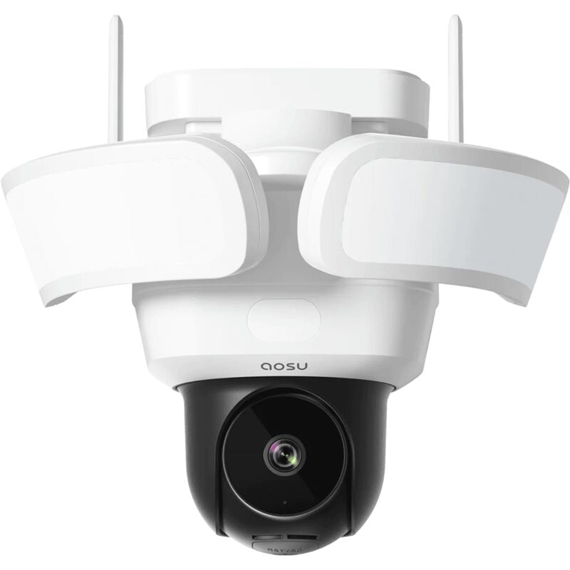 foto del prodotto aosu telecamera wifi esterno con fili 3k 5mp floodlight cam pro 360 gradi cablata, proiettore 2600 lumen, rilevamento ai, registrazione 24 7,
