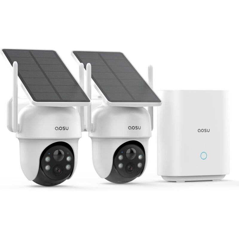 foto del prodotto aosu telecamera wifi esterno senza fili, 360 ptz kit 2 cam, senza costi di abbonamento, 3mp 2k solare batteria telecamera di sicurezza, auto