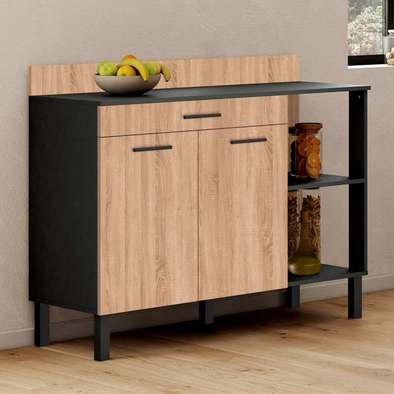 foto del prodotto aparador bajo de cocina cina 120 cm, encimera h.83 cm, 2 puertas caj n, acabado negro y haya