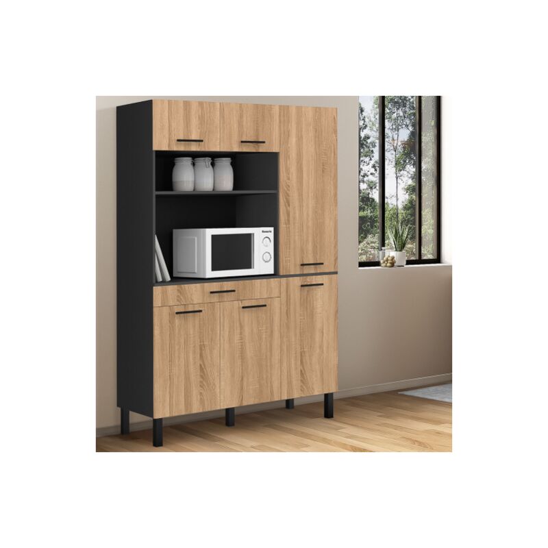 foto del prodotto aparador de cocina cina con mueble de 120 cm, 6 puertas caj n, acabado en negro y haya