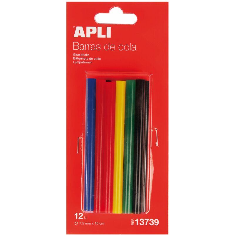 foto del prodotto apli 13739 ricambio barre di coda hot melt colore assortito 7,5 mm x 10 cm 12 barre