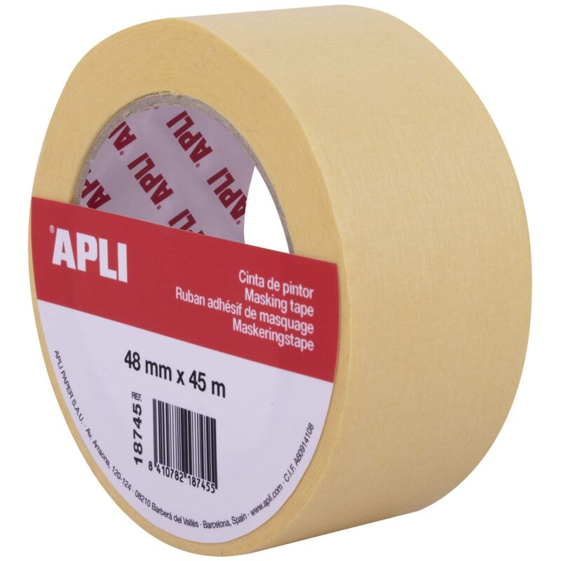foto del prodotto apli 18745 rotolo nastro per pittore o carrozzeria 48 mm x 45 m formato singolo carta 57 g m resistente fino a 60 