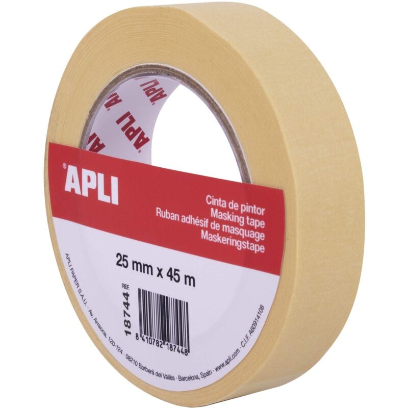foto del prodotto apli rotolo di nastro da pittore o carrozzeria 25 mm x 45 m formato singolo, carta da 57 g m , resistente fino a 60 