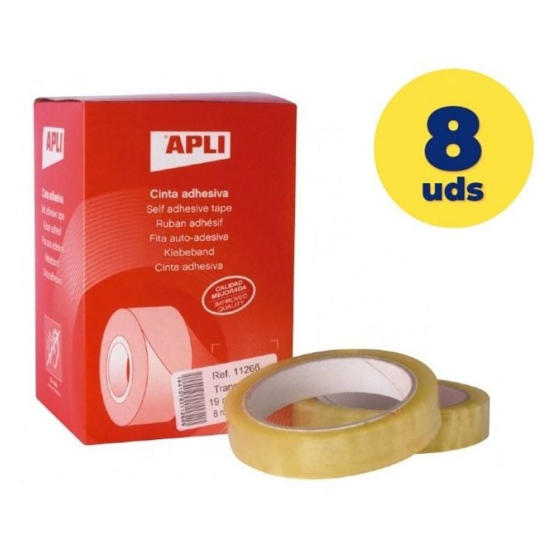 foto del prodotto apli scatola di nastri adesivi trasparenti 11266 1,9cm x 66m 8 pz.
