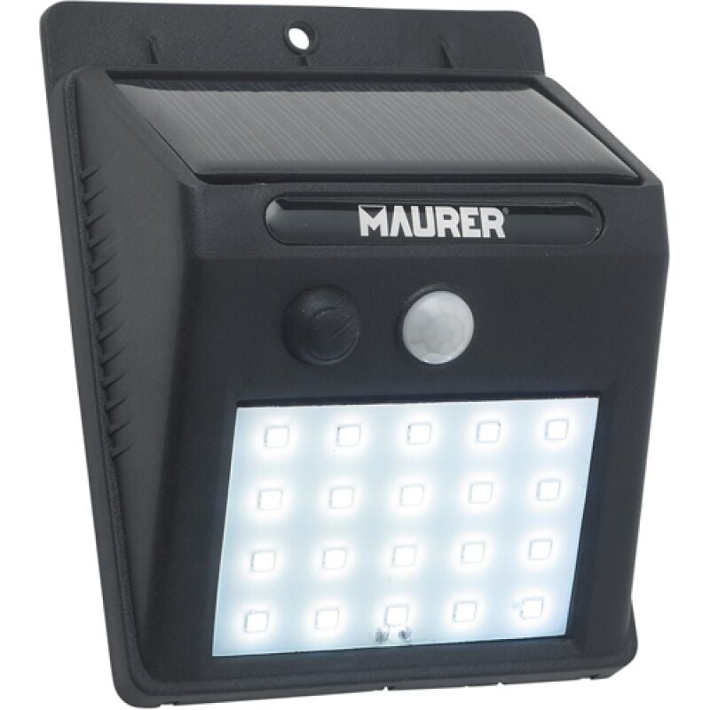 foto del prodotto aplique foco solar led exterior ip65, 200 lumenes, sensor movimiento y crepuscular, foco led bateria, foco solar bateria, maurer
