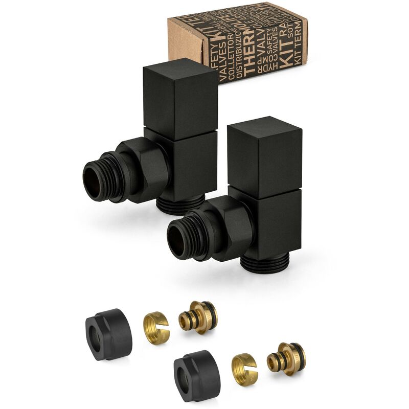 foto del prodotto apm kit valvole d arredo a squadra colore nero con attacco a compressione e adattatore per tubi multistrato 207knn 015 m 16 12 nero