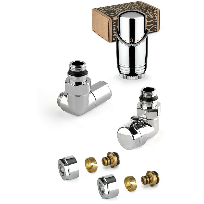 foto del prodotto apm kit valvole d arredo colore cromo con valvola termostatizzabile a destra e raccordo per tubi multistrato 135kc 015 m 16 12 cromo