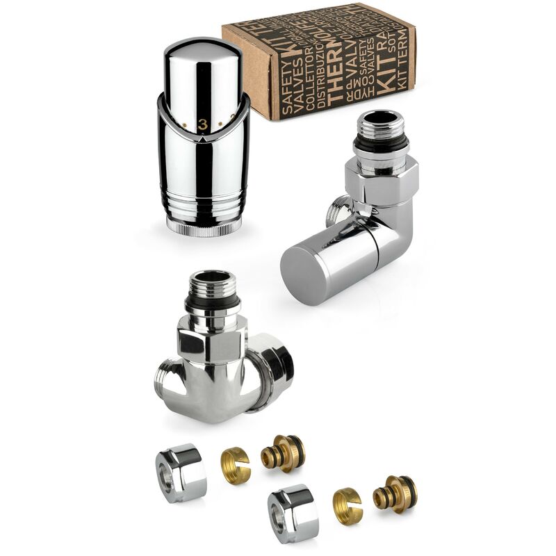foto del prodotto apm kit valvole d arredo colore cromo con valvola termostatizzabile a sinistra e raccordo per tubi multistrato 130kc 015 m 16 12 cromo
