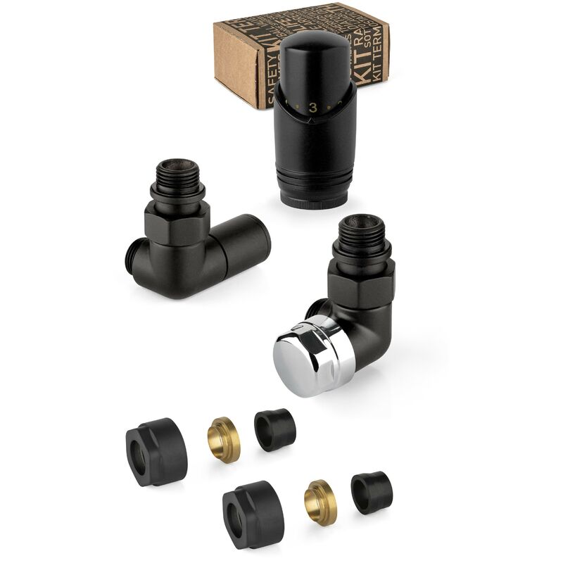 foto del prodotto apm kit valvole d arredo colore nero e cromo con valvola termostatizzabile a sinistra 130knn 015 m 16 12 nero