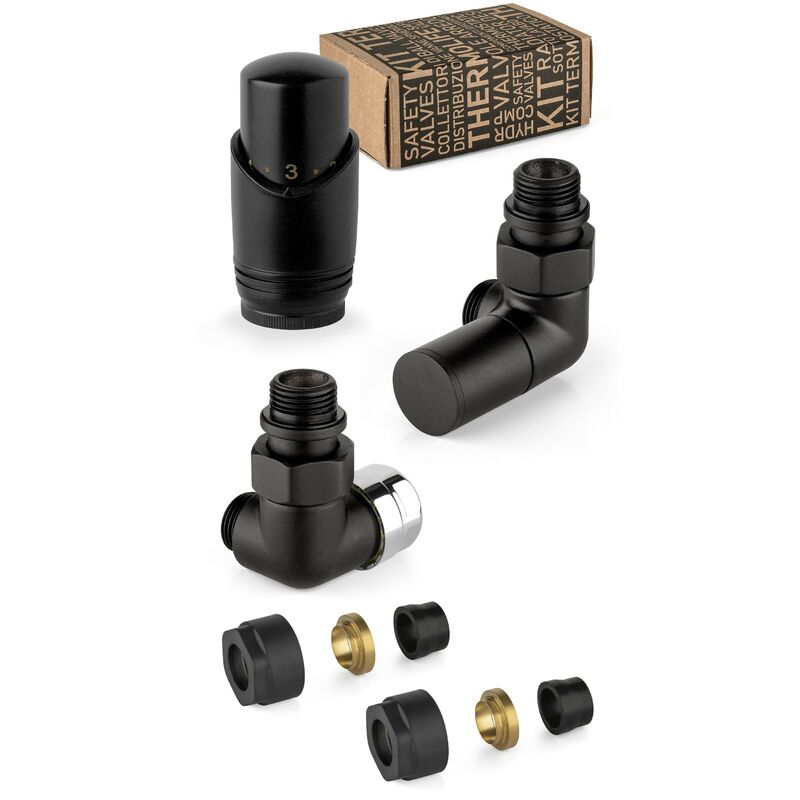foto del prodotto apm kit valvole d arredo colore nero e cromo con valvola termostatizzabile a sinistra 130knn 015 r 12 nero