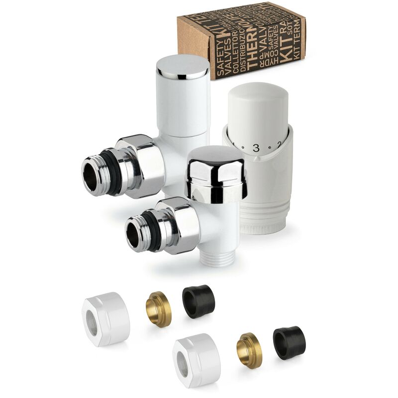 foto del prodotto apm kit valvole d arredo termostatizzabili colore bianco con raccordo per tubo rame 100kb 015 r 12 bianco