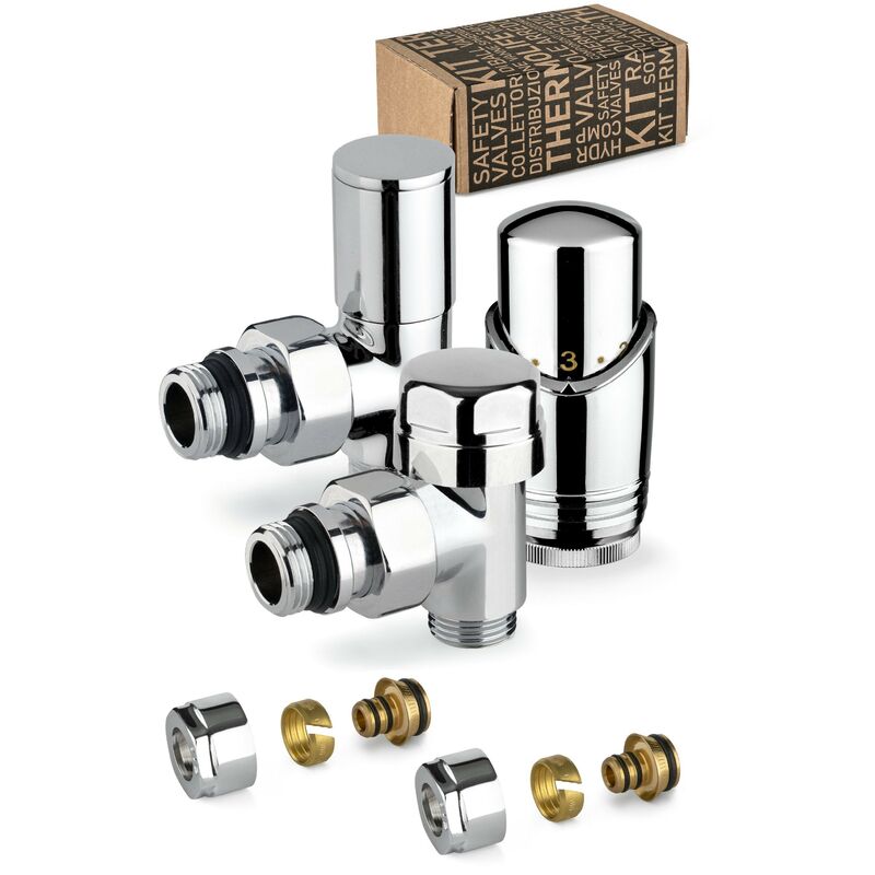 foto del prodotto apm kit valvole d arredo termostatizzabili colore cromo con raccordo per tubo multistrato 100kc 015 m 16 12 cromo
