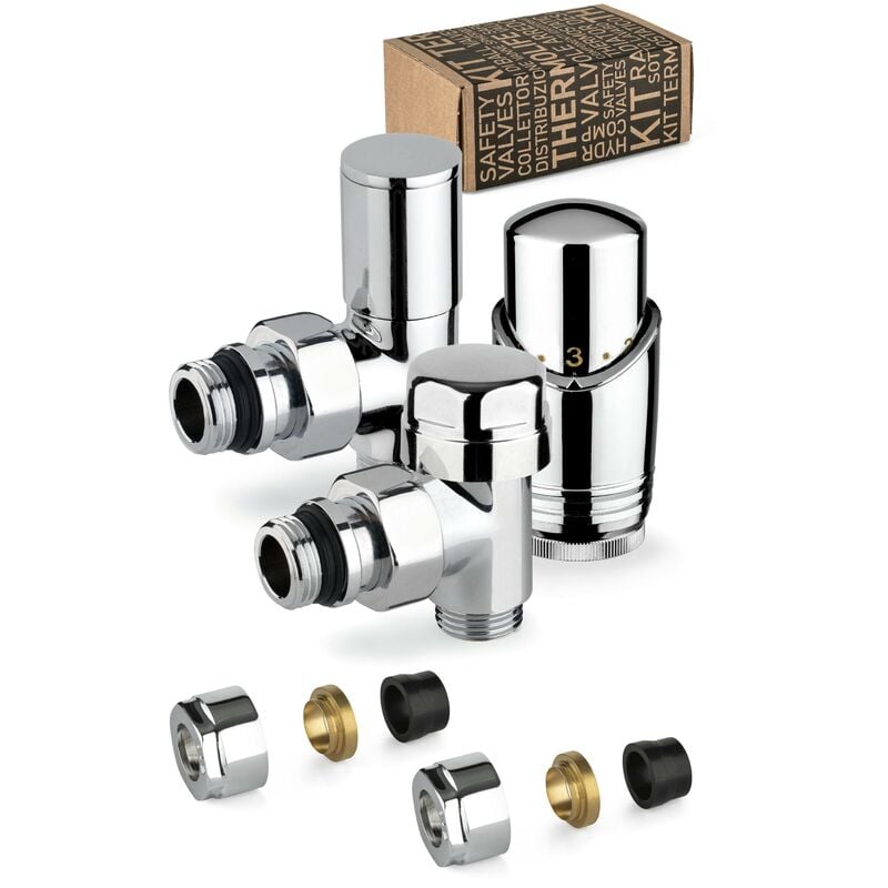 foto del prodotto apm kit valvole d arredo termostatizzabili colore cromo con raccordo per tubo rame 100kc 015 r 12 cromo
