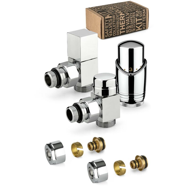 foto del prodotto apm kit valvole d arredo termostatizzabili colore cromo modello quadro con raccordo per tubo multistrato 107kc 015 m 16 12 cromo
