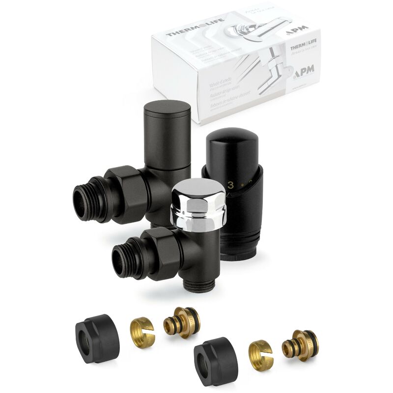 foto del prodotto apm kit valvole d arredo termostatizzabili colore nero con raccordo per tubo multistrato 100knn 015 m 16 12 nero