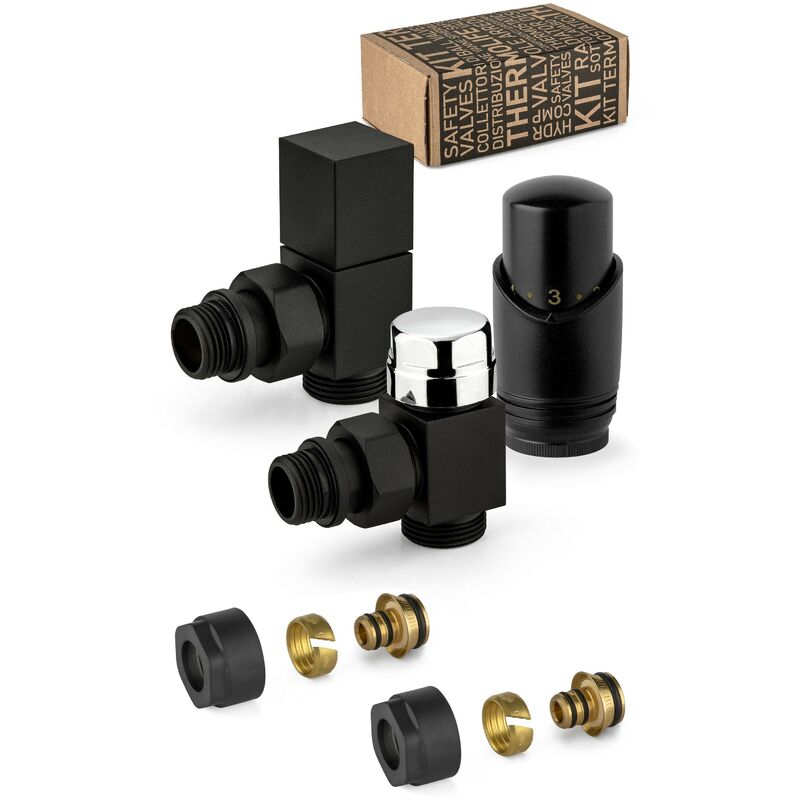 foto del prodotto apm kit valvole d arredo termostatizzabili colore nero e cromo modello quadro 107knn 015 m 16 12 nero