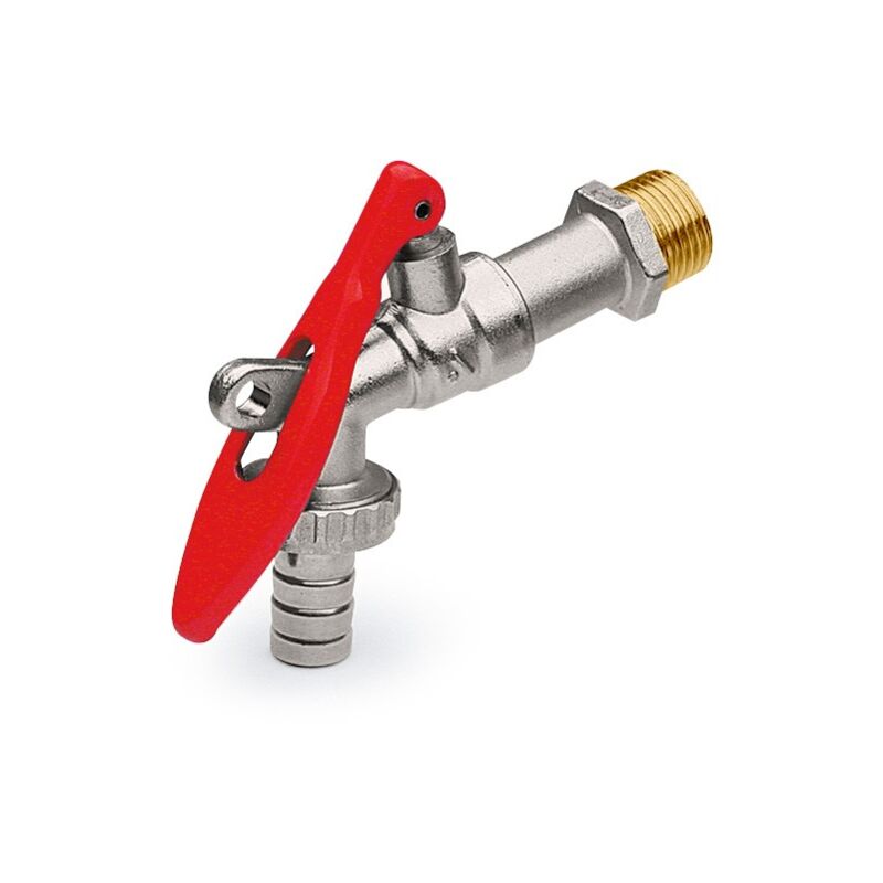 foto del prodotto apm rubinetto a sfera attacco 1 2 con leva imbutita rossa lucchetto e raccordo portagomma 2080 015 1 2 x 3 4 