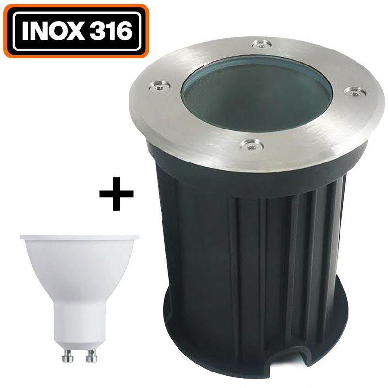 foto del prodotto apparecchio da incasso per esterni 5w 4500k luce neutra. gu10 led faretto da incasso a pavimento lampadina led. resistente alla corrosione, sale e
