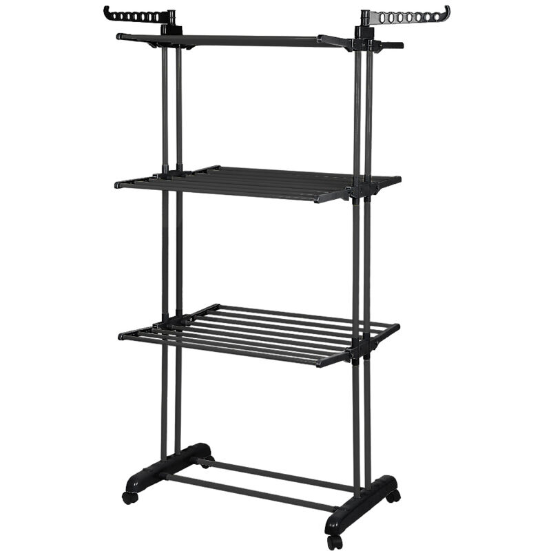 foto del prodotto appendiabiti 4 livelli stand asciugatrice ali pieghevoli con ruote 75x64x170cm nero haloyo