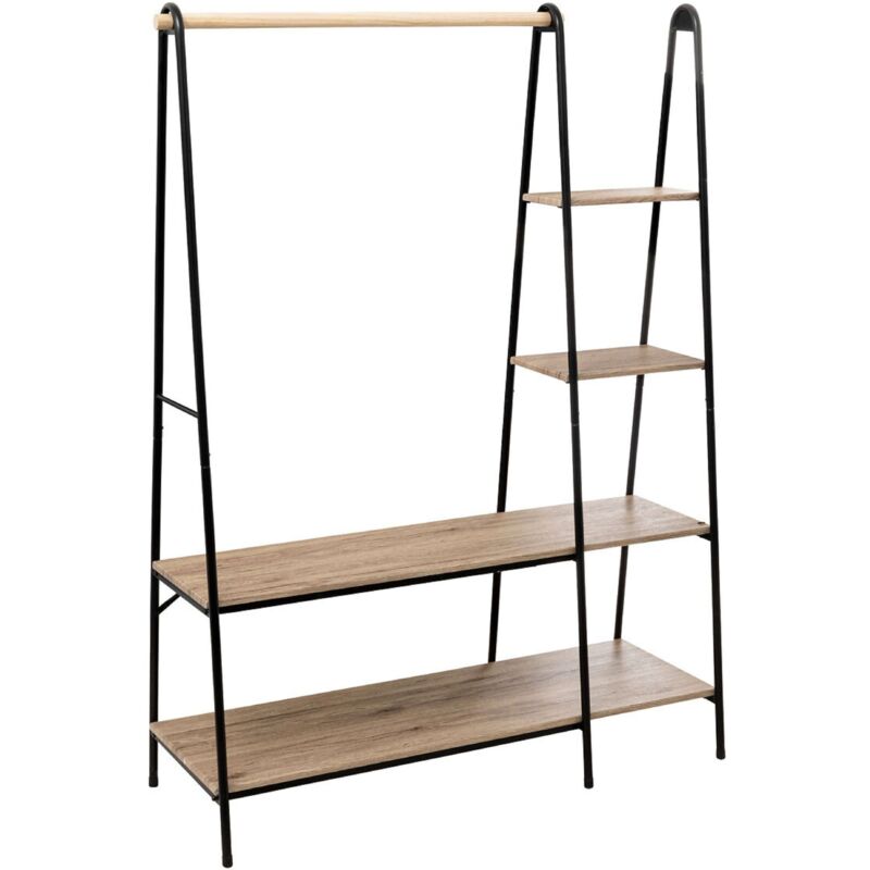 foto del prodotto appendiabiti a 4 ripiani, stile industriale per camera da letto, nero e rovere chiaro, 120x165 cm