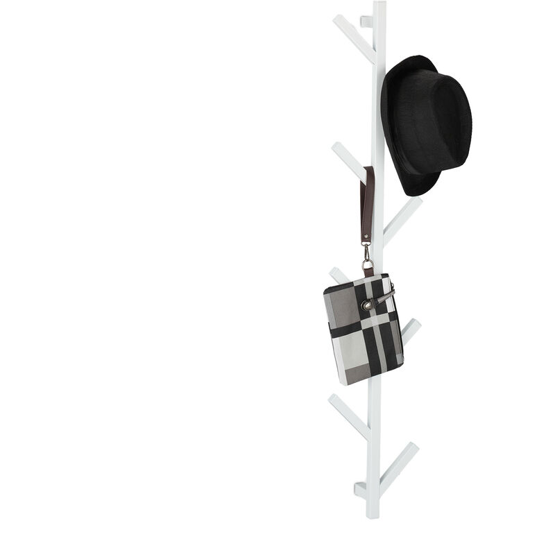 foto del prodotto appendiabiti a albero, hlp 100,5x19,5x7 cm, 8 ganci, attaccapanni da parete, appendi abiti e giacche, bianco relaxdays