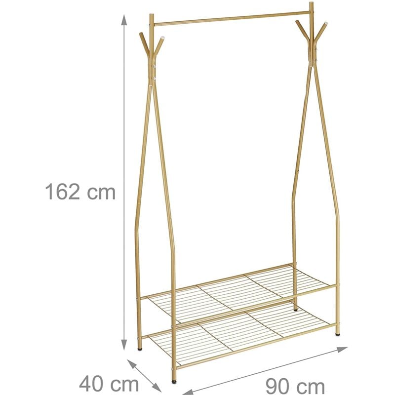 foto del prodotto appendiabiti asta appendiabiti portaoggetti 2 scomparti portascarpe stivali 162 cm in metallo marrone