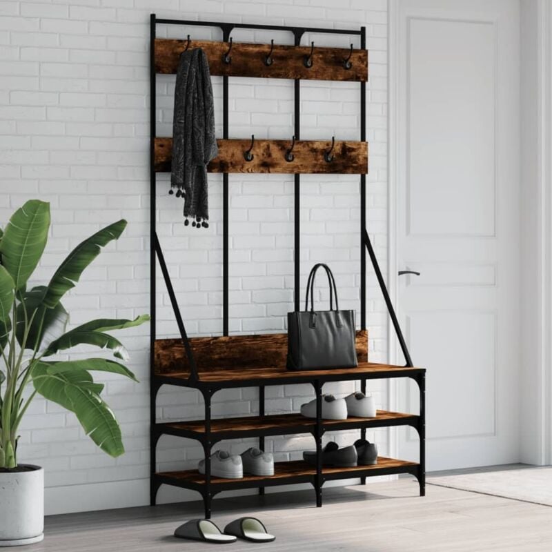 foto del prodotto appendiabiti con porta scarpe rovere fumo 100x40x184 cm vidaxl