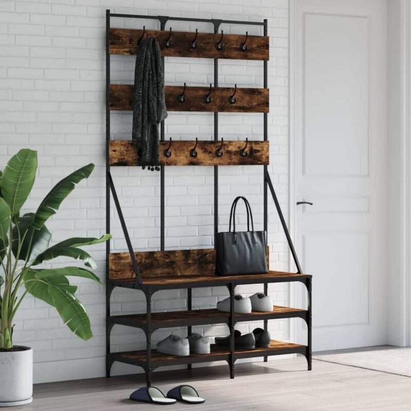 foto del prodotto appendiabiti con porta scarpe rovere fumo 100x40x184 cm vidaxl