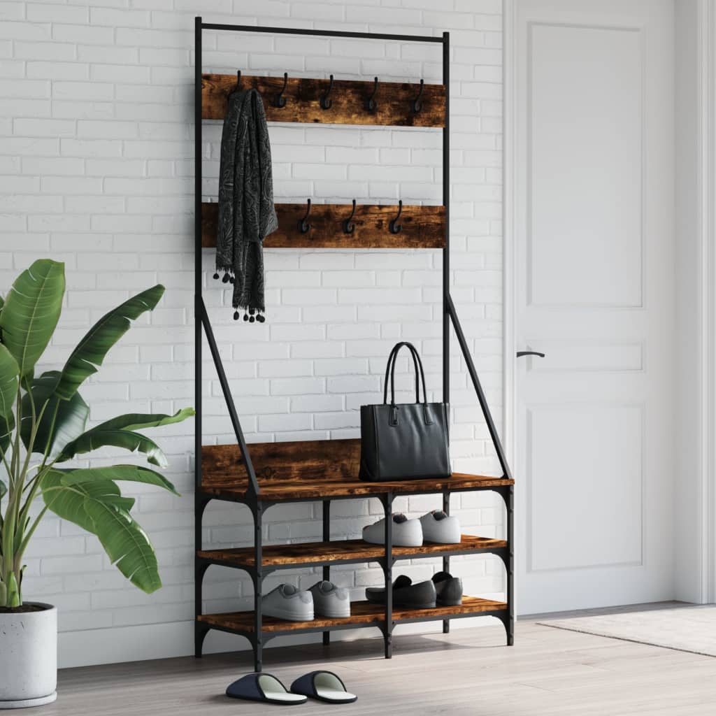 foto del prodotto appendiabiti con porta scarpe rovere fumo 90x34x184 cmcod mxl 84389