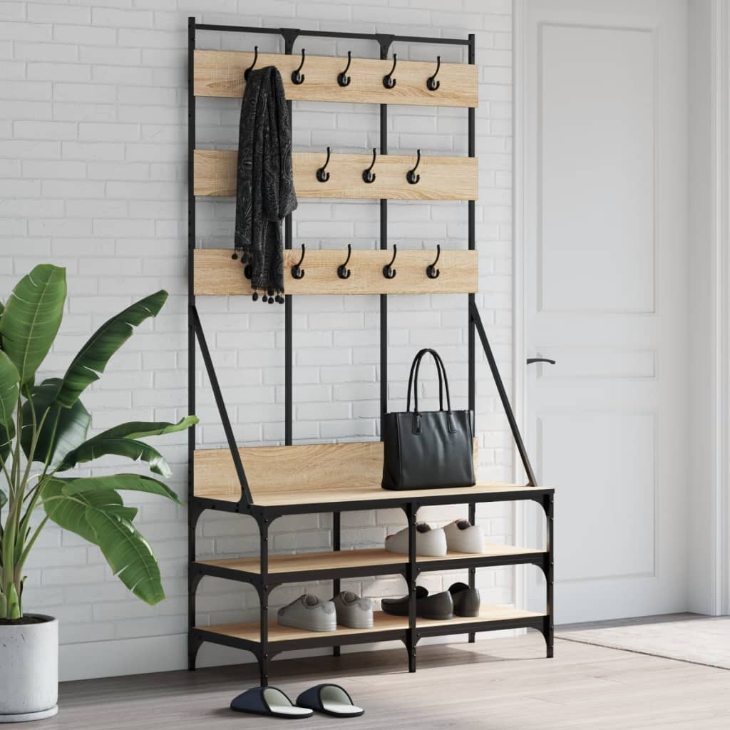 foto del prodotto appendiabiti con porta scarpe rovere sonoma 100x40x184 cmcod mxl 132306