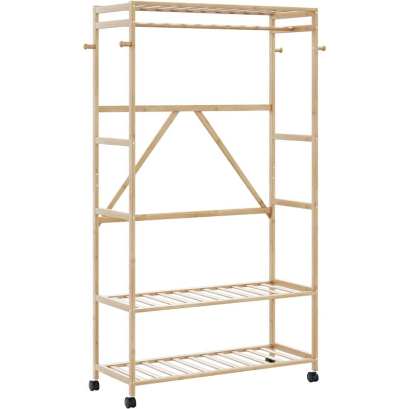 foto del prodotto appendiabiti con ripiani e ruote 110x40x180 cm in bambù - vidaxl