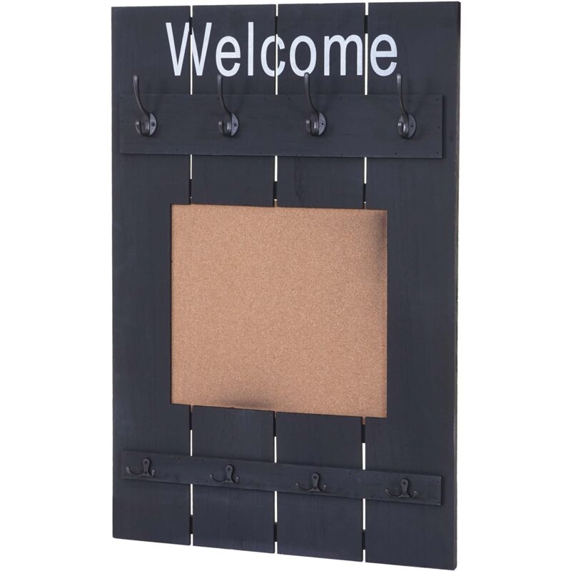 foto del prodotto appendiabiti da muro bacheca stile vintage con 8 ganci 91x60cm in legno invecchiato grigio scuro 040001000