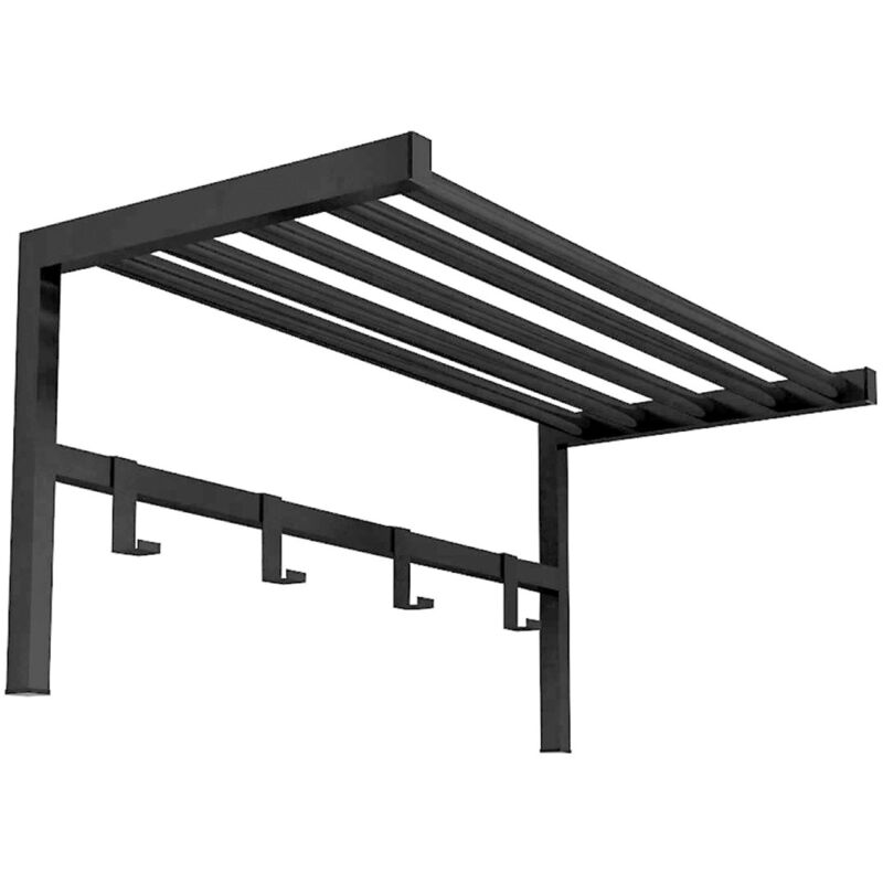foto del prodotto appendiabiti da parete con 4 ganci e ripiano in metallo nero 69x33x34 cm