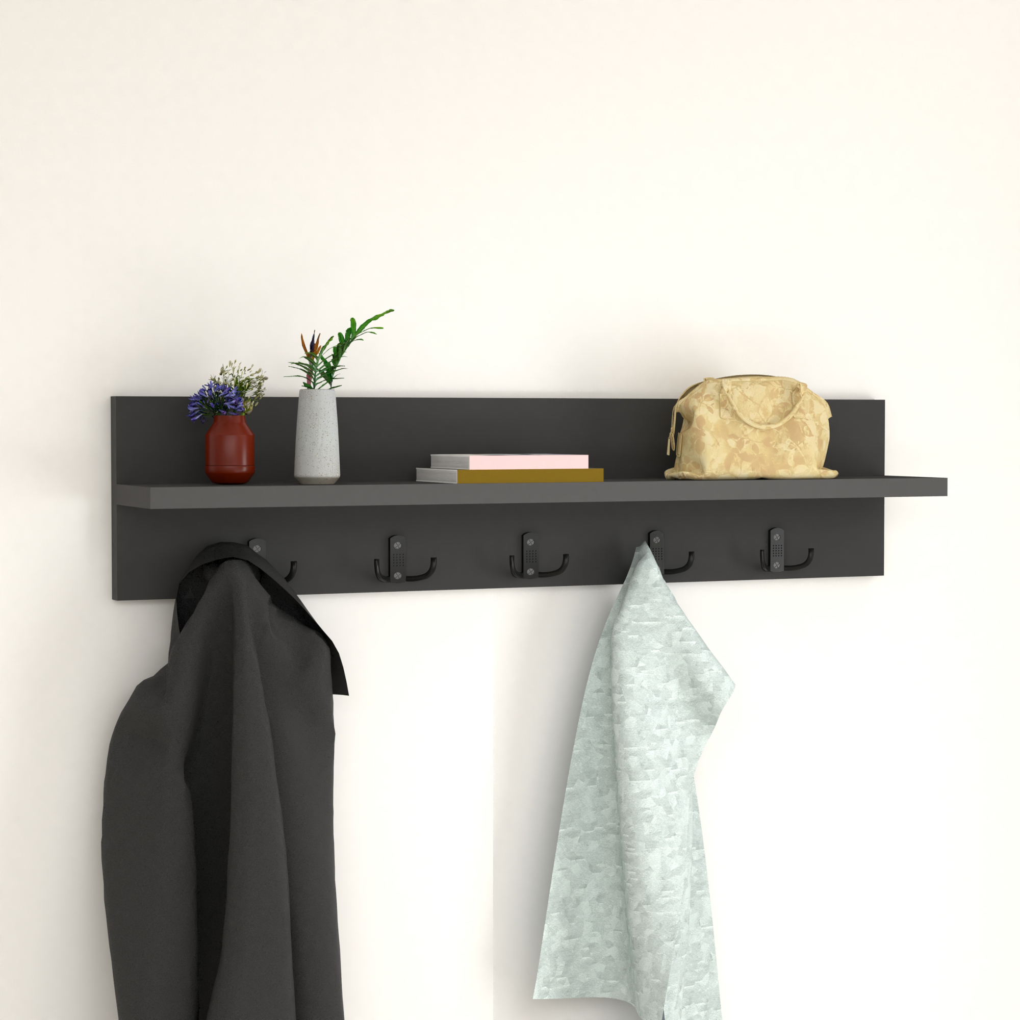 foto del prodotto appendiabiti da parete hammar con piano di appoggio 80x13x18 cm antracite en.casa 