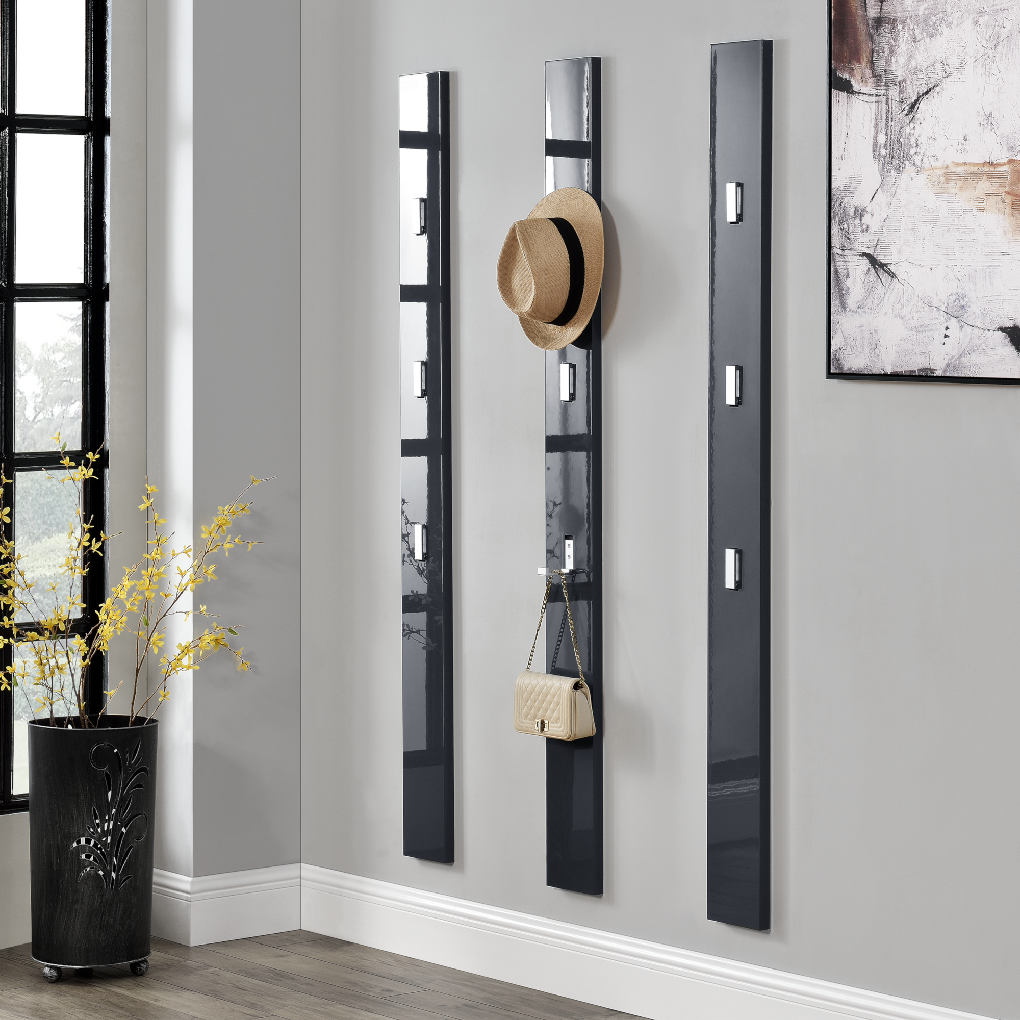 foto del prodotto appendiabiti da parete hansnes con 3 ganci pieghevoli 165 x 15 x 2,5 cm grigio en.casa 