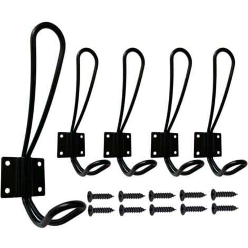 foto del prodotto appendiabiti da parete nero, confezione da 5, appendiabiti da parete e ganci per la casa, ganci in metallo retr resistenti con viti per ingresso,