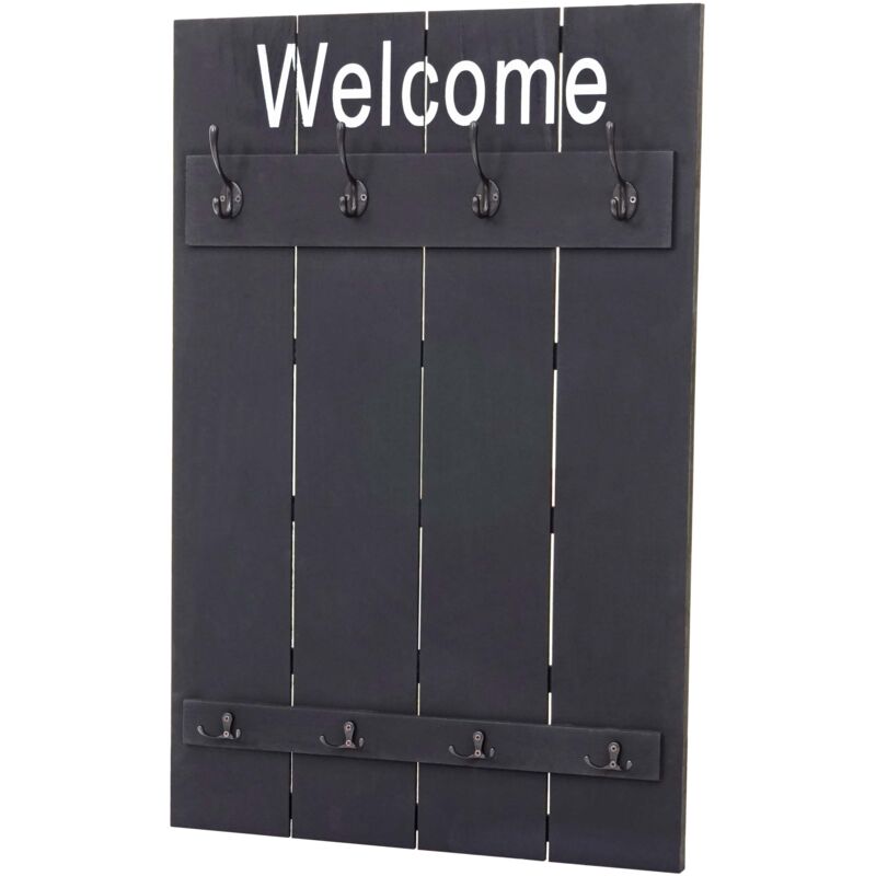 foto del prodotto appendiabiti da parete pannello welcome con 8 ganci stile vintage 91x60 cm legno grigio scuro 040001003