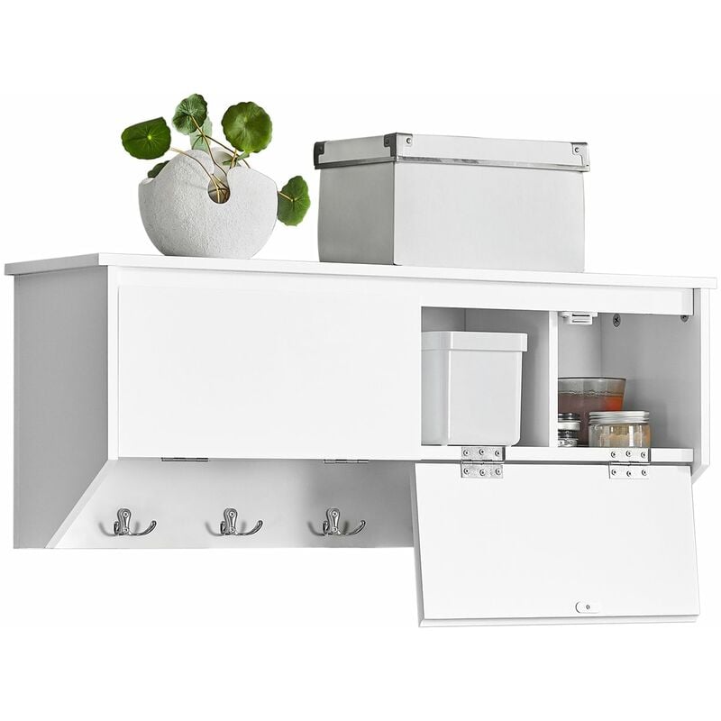 foto del prodotto appendiabiti da parete portachiavi da parete, appendiabiti da ingresso mensola pensile con 2 alette e 5 ganci bianco 78x20x30 cm fhk24 w sobuy