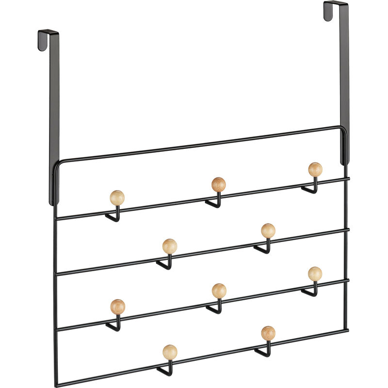 foto del prodotto appendiabiti da porta, 10 ganci, gancetti da appendere per porte da 4 cm, corridoio e camera, nero e marrone relaxdays