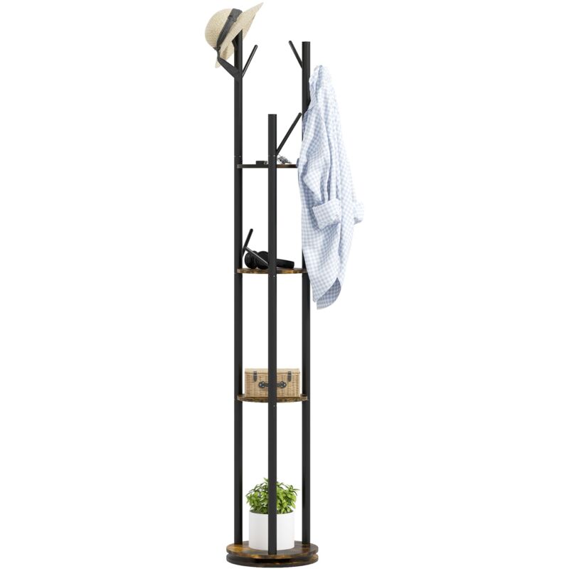 foto del prodotto appendiabiti da terra 8 ganci 4 mensole 30x175cm in stile industriale marrone