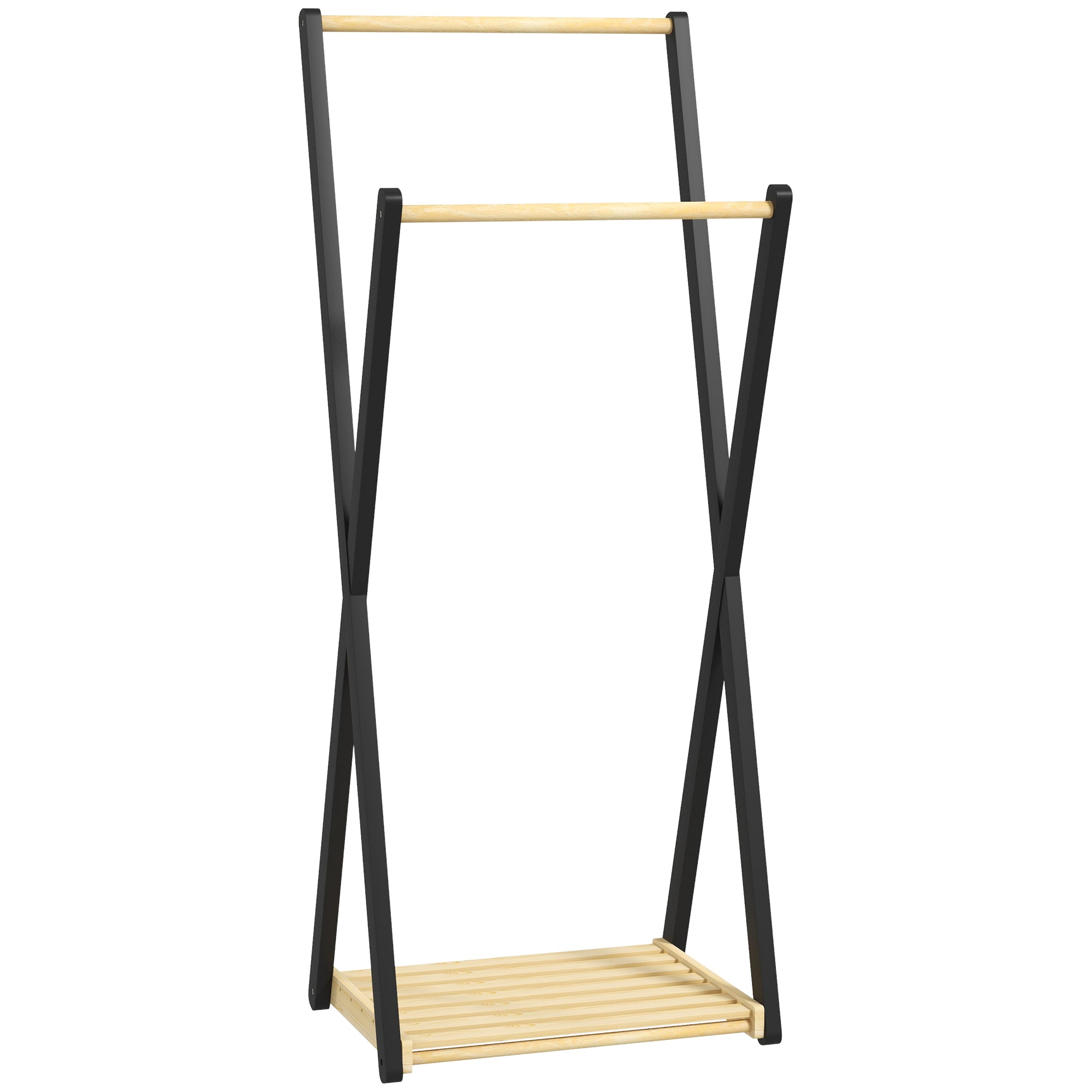 foto del prodotto appendiabiti da terra con 2 barre e ripiano inferiore design moderno 61x45x152 cm in legno