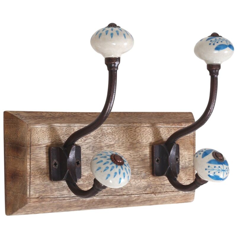 foto del prodotto appendiabiti doppio in legno con 2 pomelli per decorazione da parete, appendiabiti rustico ideale per ingressi e corridoi