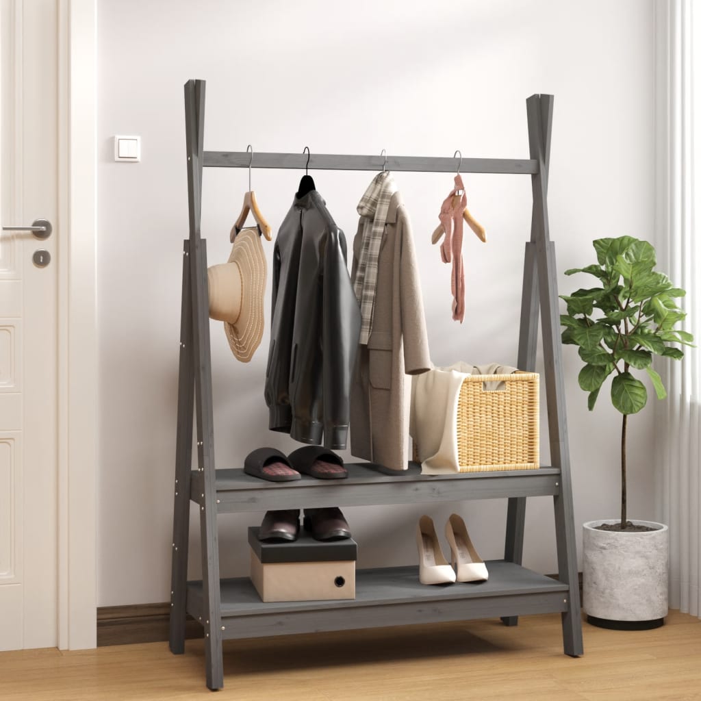 foto del prodotto appendiabiti grigio 100x45,5x150 cm legno massello di pino cod mxl 66948