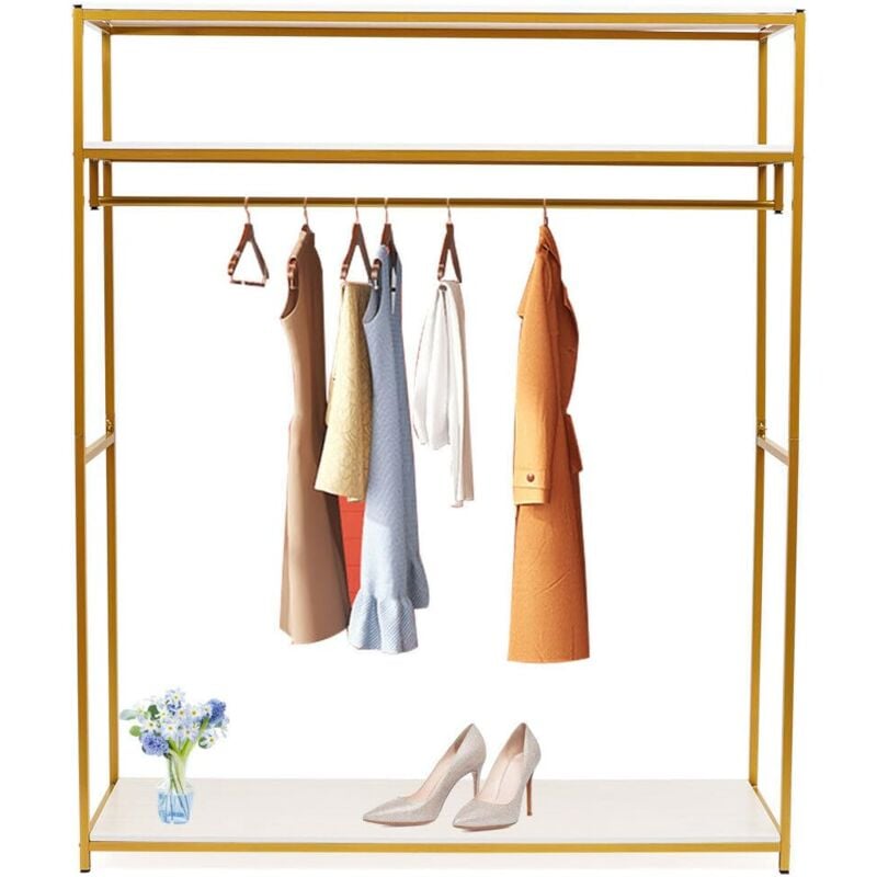 foto del prodotto appendiabiti in ferro dorato, con mensole, abito da sposa, 180 x 145 x 40 cm, per casa, negozio, matrimonio, festa di compleanno, addio al celibato
