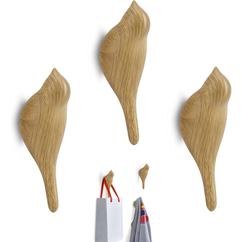 foto del prodotto appendiabiti in legno, gancio da parete a forma di uccello, gancio da parete in resina multifunzionale, motivo a uccello per appendere cappotti,