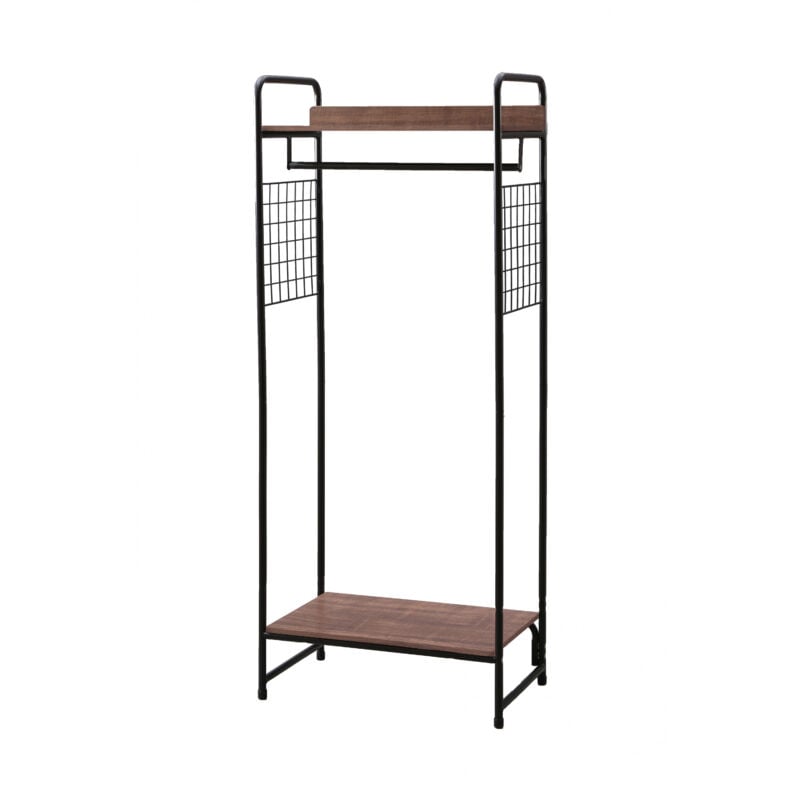 foto del prodotto appendiabiti in metallo con ripiano in legno, upright, nero, design moderno, solido, anti scivolo, per camera, studio, armadio, abbigliamento e