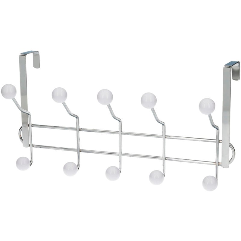 foto del prodotto appendiabiti in metallo per porta 5 10 ganci. finitura bianca.