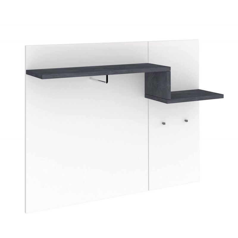 foto del prodotto appendiabiti orizzontale, made in italy, con ganci e tubo per appendini, mobile per ingresso, cm 120x30h100, colore bianco lucido e grigio ardesia,